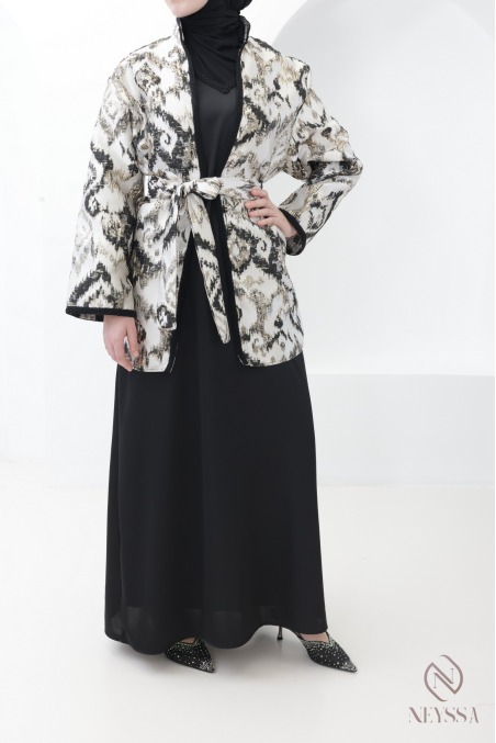 Set aus langem Kleid + Brokat-Kimono für Frauen, Eid-Outfit für Hijabi