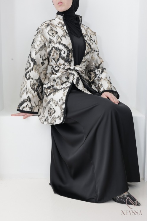 Women's long dress + brocade kimono set for Eid hijabi outfits