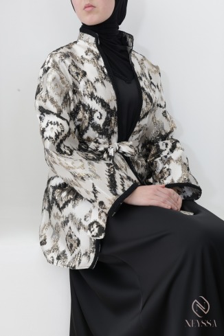 Ensemble robe longue + kimono brocart femme tenue Aïd hijabi 2