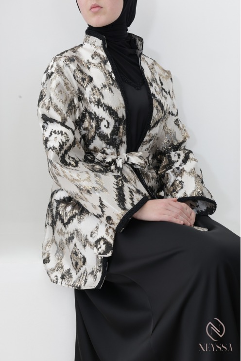 Ensemble robe longue + kimono brocart femme tenue Aïd hijabi