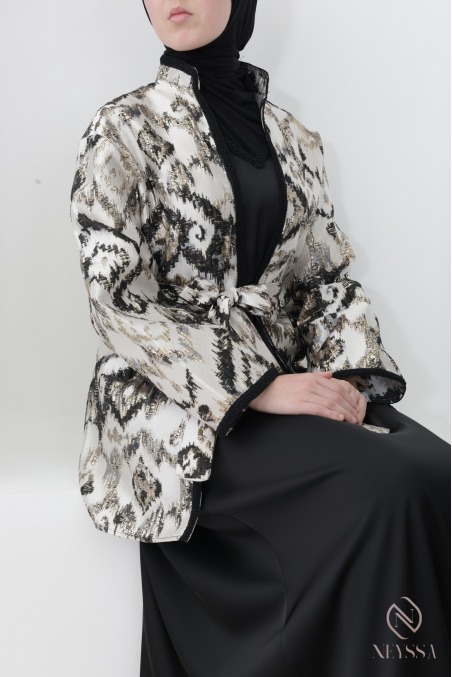 Set aus langem Kleid + Brokat-Kimono für Frauen, Eid-Outfit für Hijabi