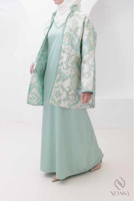 Brocade kimono set with women's Eid underdress