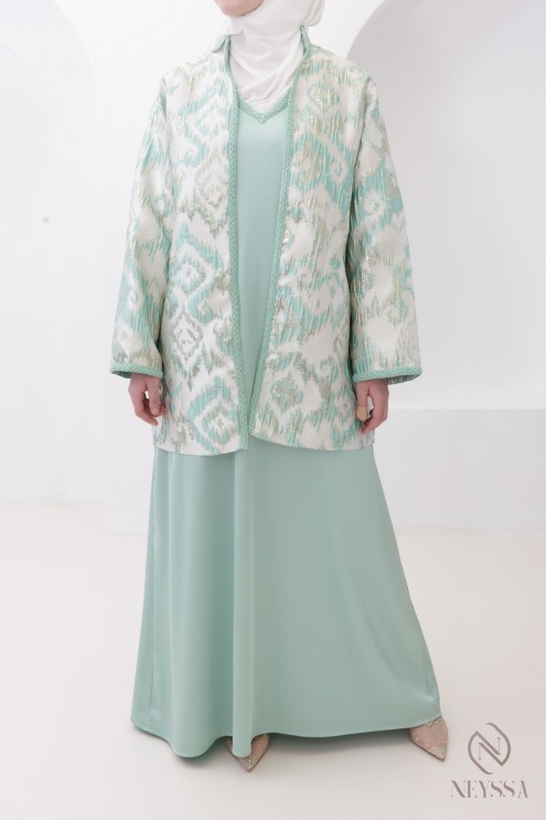 Brocade kimono set with women's Eid underdress