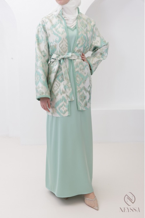 Ensemble kimono brocart avec sous robe tenue Aïd femme