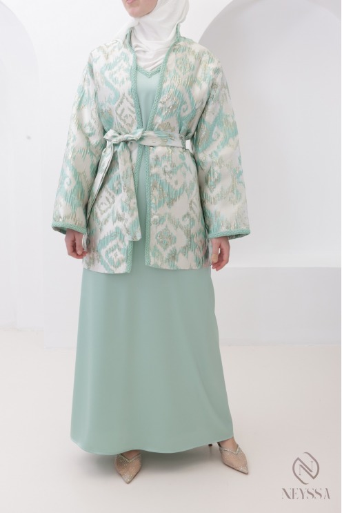 Brocade kimono set with women's Eid underdress