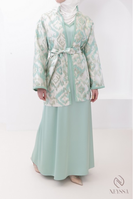 Ensemble kimono brocart avec sous robe tenue Aïd femme