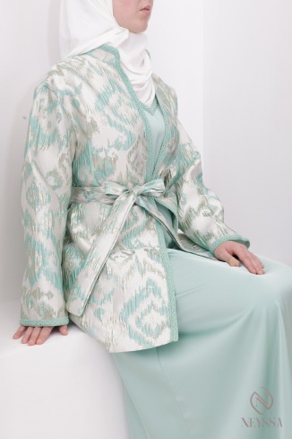 Ensemble kimono brocart avec sous robe tenue Aïd femme 2