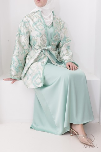 Brocade kimono set with women's Eid underdress
