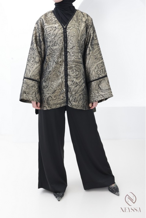 Schwarzes Brokat-Kleid für Damen, Eid-Outfit für Damen