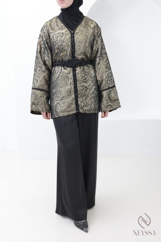 Schwarzes Brokat-Kleid für Damen, Eid-Outfit für Damen