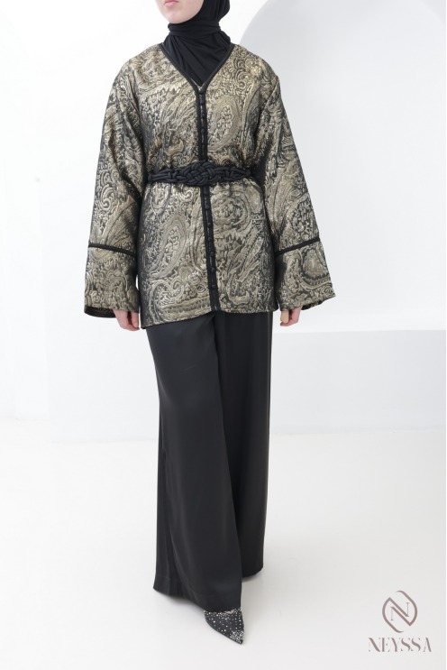 Schwarzes Brokat-Kleid für Damen, Eid-Outfit für Damen