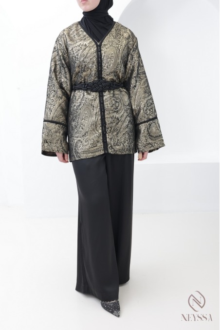 Schwarzes Brokat-Kleid für Damen, Eid-Outfit für Damen