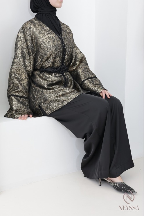 Schwarzes Brokat-Kleid für Damen, Eid-Outfit für Damen