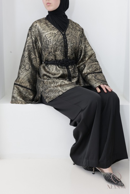 Schwarzes Brokat-Kleid für Damen, Eid-Outfit für Damen