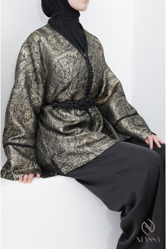 Schwarzes Brokat-Kleid für Damen, Eid-Outfit für Damen 2