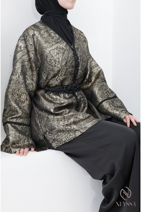 Schwarzes Brokat-Kleid für Damen, Eid-Outfit für Damen