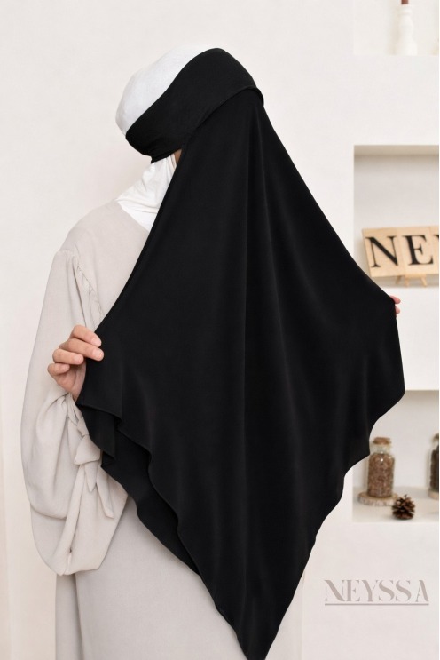 Set aus Abaya mit Brusttasche + langem spitzen Khimar