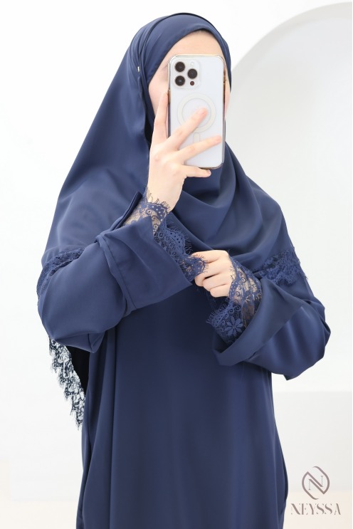 2-piece Abaya + Hijab set in Medina silk with lace