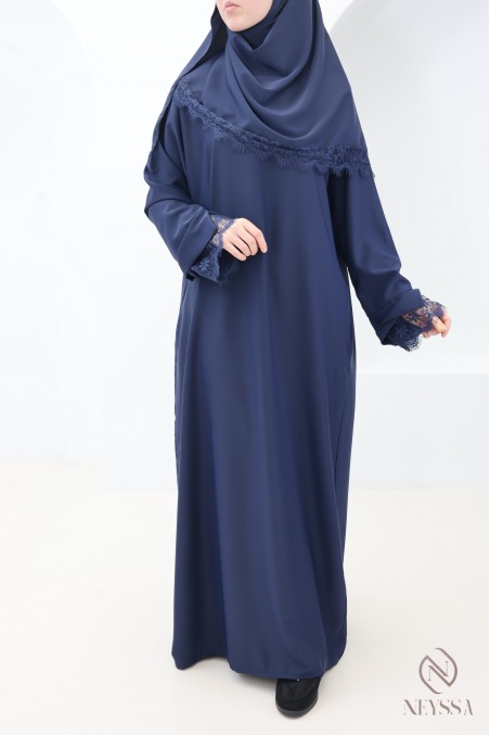 2-piece Abaya + Hijab set in Medina silk with lace