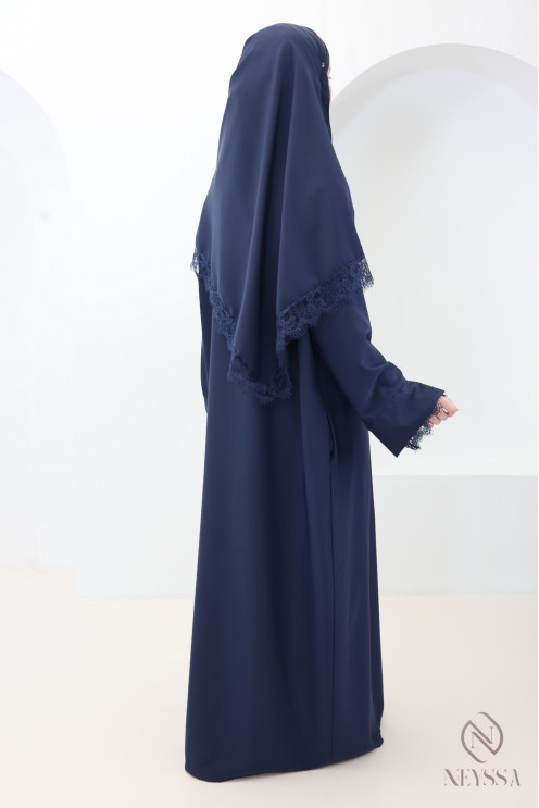 2-piece Abaya + Hijab set in Medina silk with lace