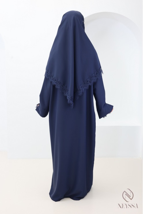 Ensemble 2 pièces Abaya + Hijab en Soie de Médine avec Dentelles