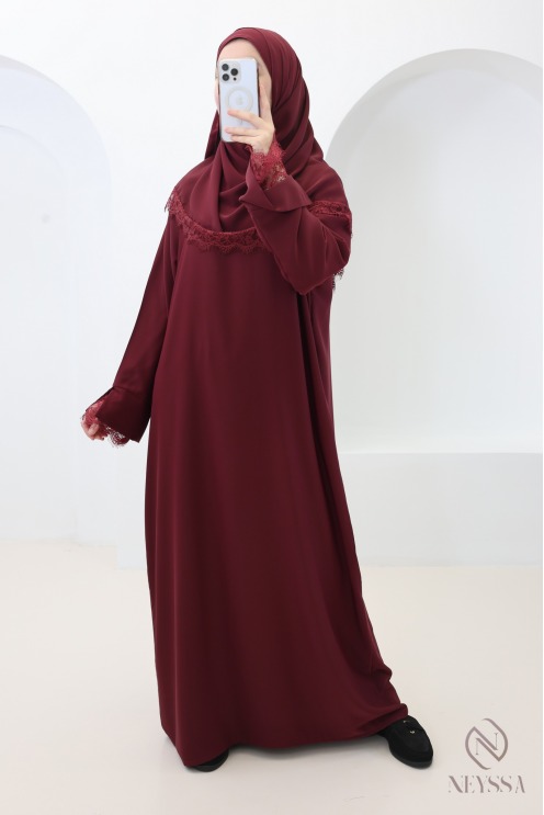 2-piece Abaya + Hijab set in Medina silk with lace