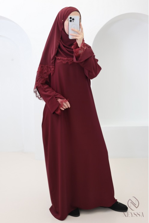 2-piece Abaya + Hijab set in Medina silk with lace