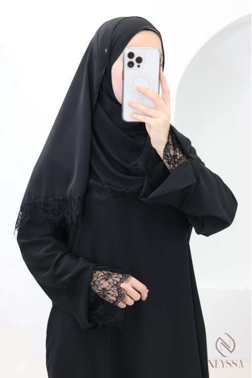 2-piece Abaya + Hijab set in Medina silk with lace
