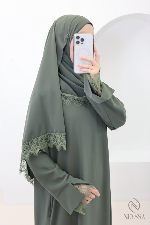 2-piece Abaya + Hijab set in Medina silk with lace