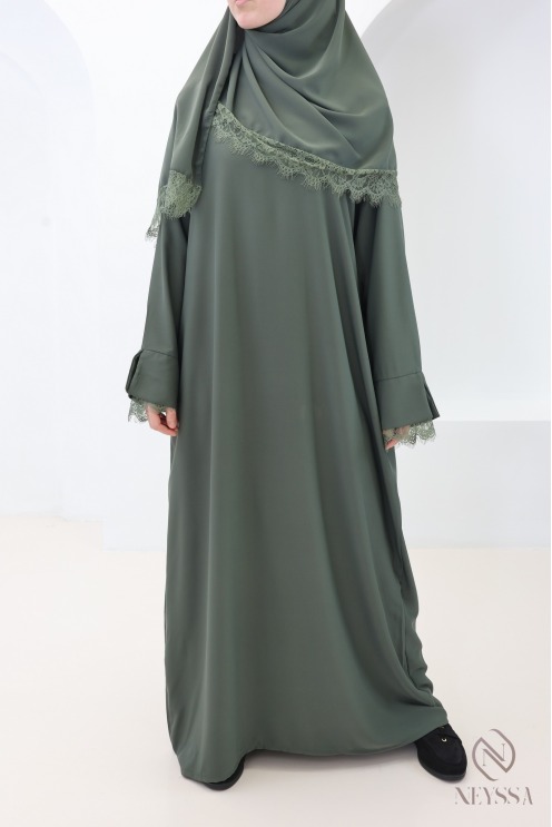 2-piece Abaya + Hijab set in Medina silk with lace