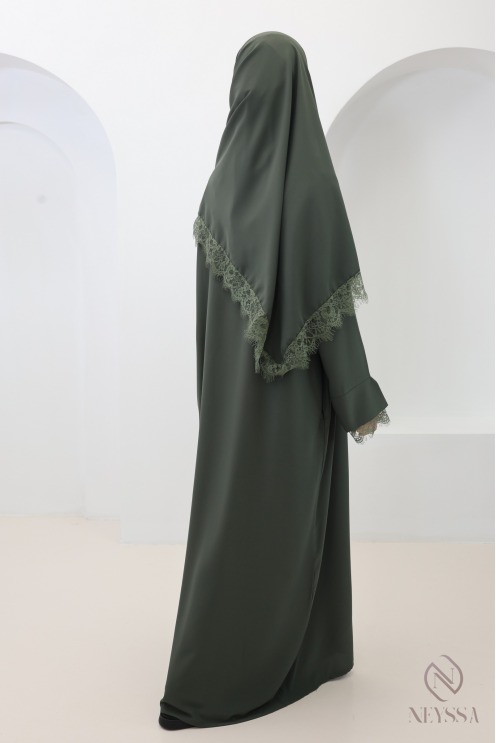 2-piece Abaya + Hijab set in Medina silk with lace