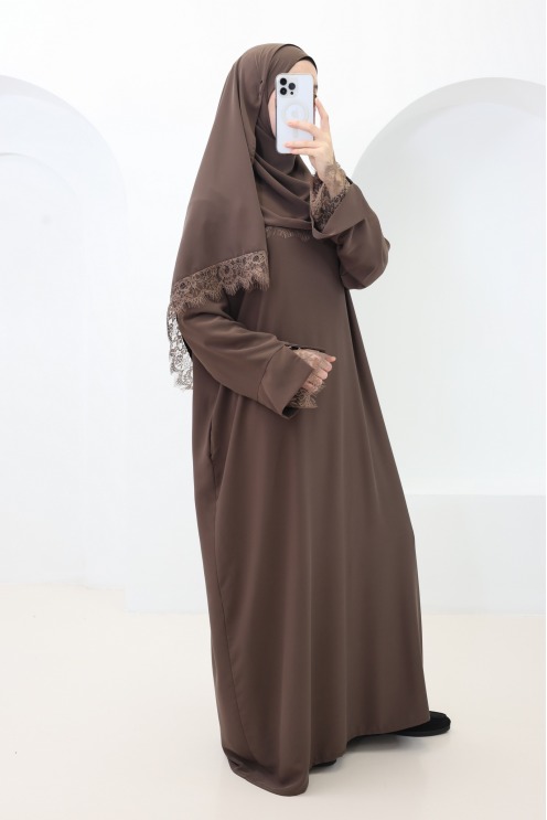 2-piece Abaya + Hijab set in Medina silk with lace