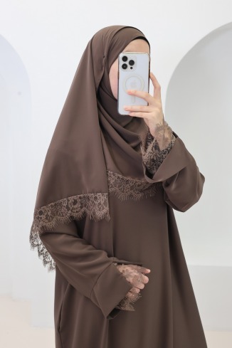 2-piece Abaya + Hijab set in Medina silk with lace