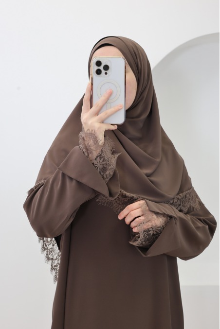 2-piece Abaya + Hijab set in Medina silk with lace