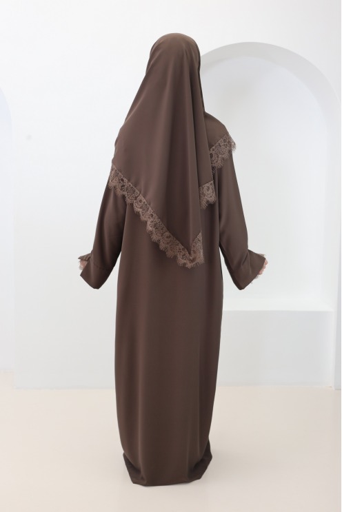 Ensemble 2 pièces Abaya + Hijab en Soie de Médine avec Dentelles