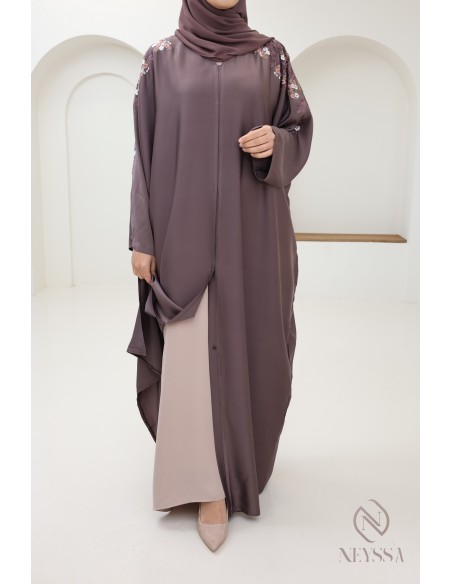 Abaya kimono Dubaï vieux rose tendance pour femme hijabi
