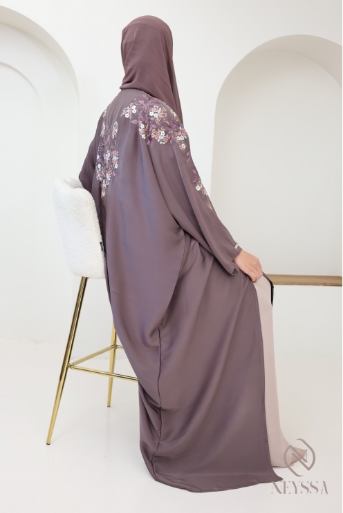 Abaya kimono Dubaï vieux rose tendance pour femme hijabi
