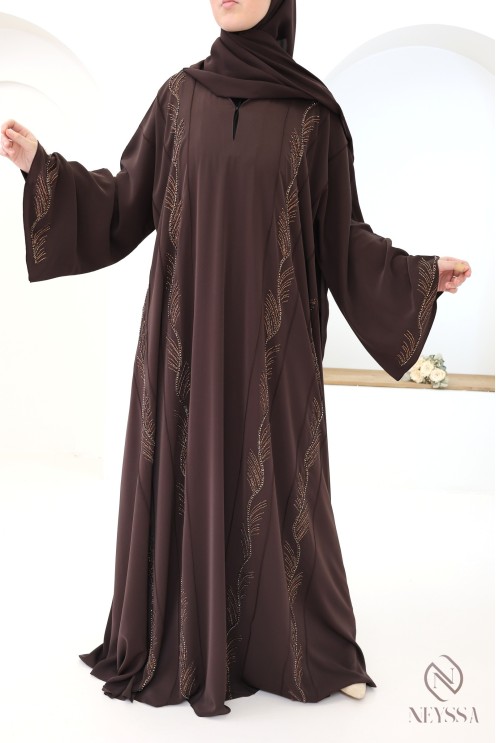 Abaya Dubaï marron glacé pour femme hijabi luxe moderne pour l'Aïd