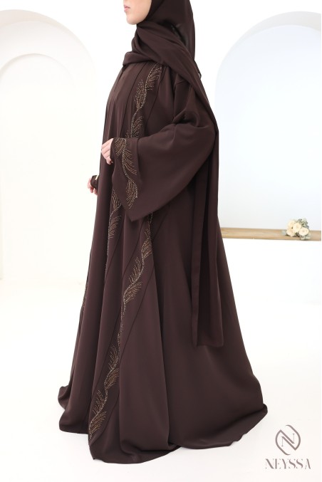 Abaya Dubaï marron glacé pour femme hijabi luxe moderne pour l'Aïd