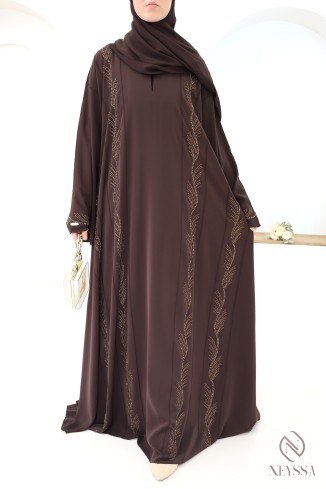 Abaya Dubaï marron glacé pour femme hijabi luxe moderne pour l'Aïd 2