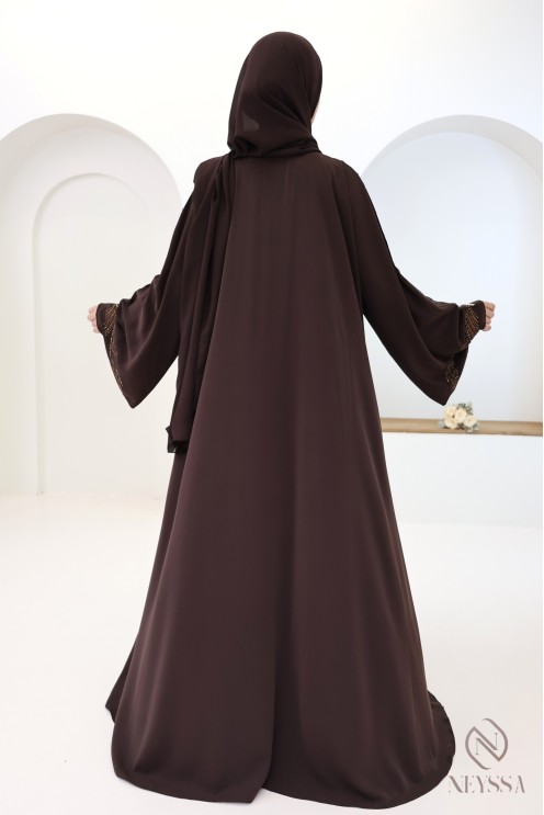 Abaya Dubaï marron glacé pour femme hijabi luxe moderne pour l'Aïd