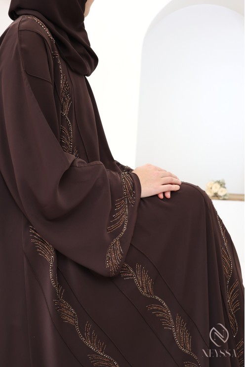 Abaya Dubaï marron glacé pour femme hijabi luxe moderne pour l'Aïd