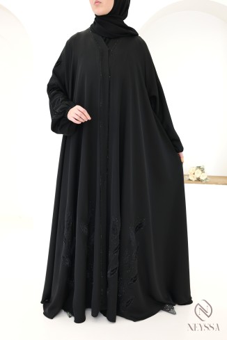 Kimono-Abaya Dubai mit Strasssteinen und Blumenstickerei aus Samt