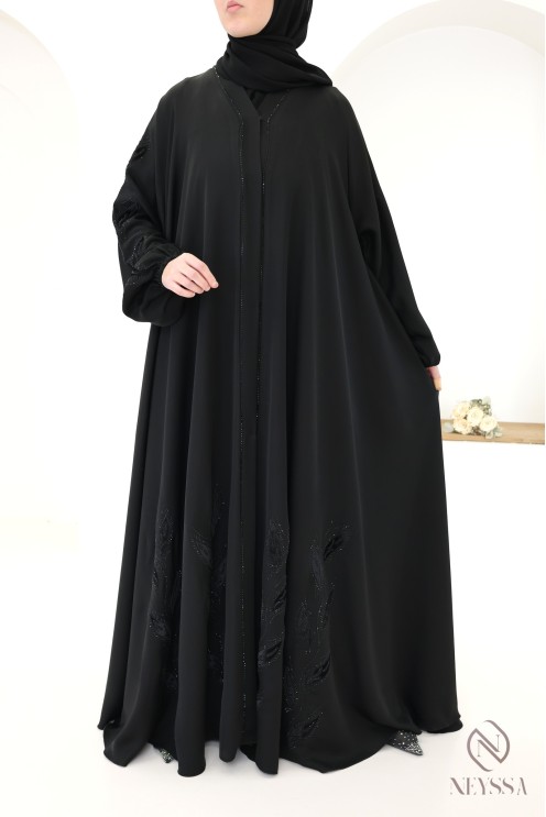 Dubai kimono abaya with rhinestones and floral embroidery in velvet
