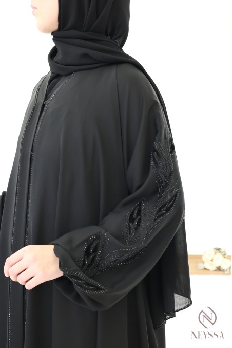 Dubai kimono abaya with rhinestones and floral embroidery in velvet
