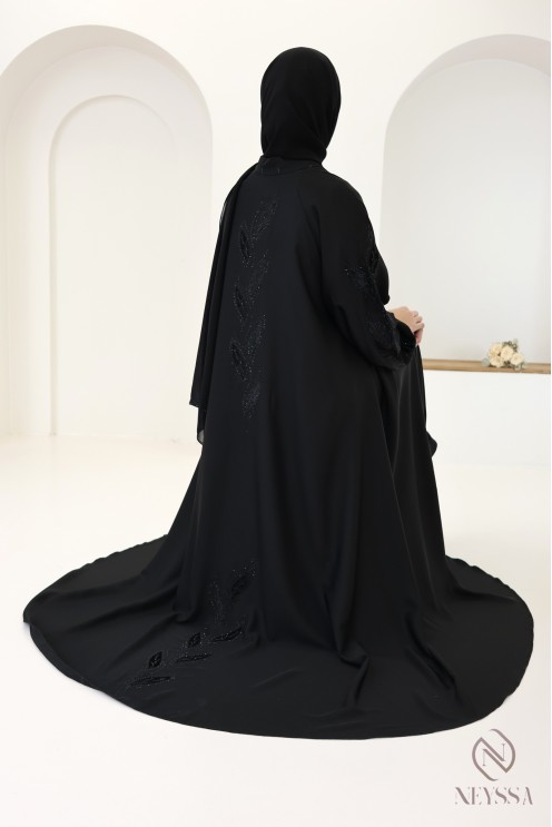 Kimono-Abaya Dubai mit Strasssteinen und Blumenstickerei aus Samt