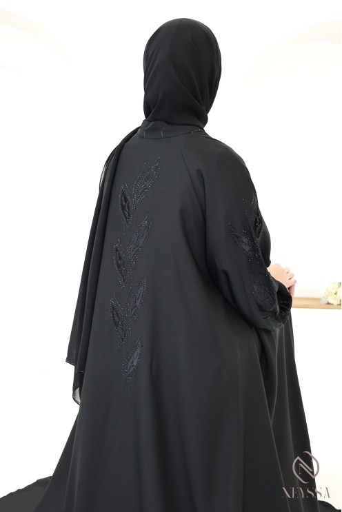 Kimono-Abaya Dubai mit Strasssteinen und Blumenstickerei aus Samt