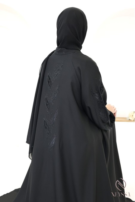 Kimono-Abaya Dubai mit Strasssteinen und Blumenstickerei aus Samt