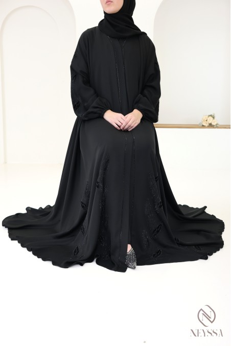 Kimono-Abaya Dubai mit Strasssteinen und Blumenstickerei aus Samt