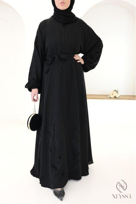 Kimono-Abaya Dubai mit Strasssteinen und Blumenstickerei aus Samt